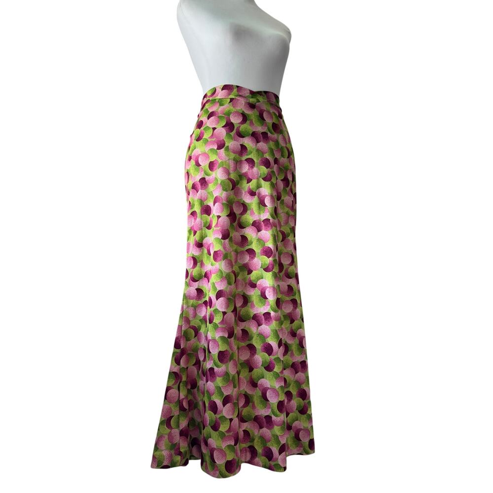 Vintage ‘70s John Mola Harber Pink & Green 3D Circle Print Mermaid Maxi Skirt